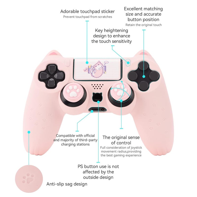 GEEKSHARE Cat Paw DualSense Controller Skin Anti-Slip Silicone Skin Protective Cover Case for DualSense Wireless Controller -- Pink - Image 5